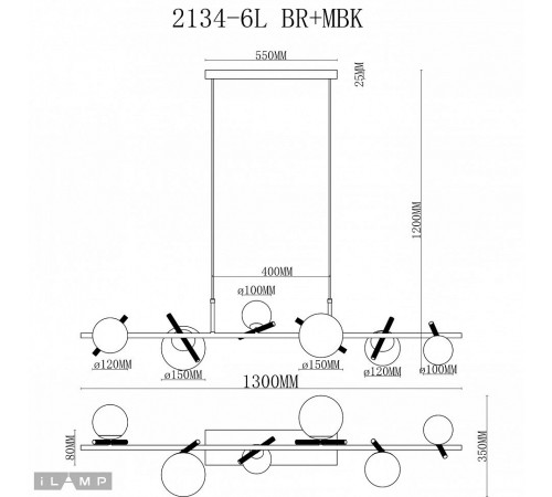 Подвесной светильник iLamp 2134-6L BR+MBK Golden