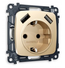 Розетка с заземлением и 2хUSB type A, без рамки Ambrella Volt MO609010 Quant