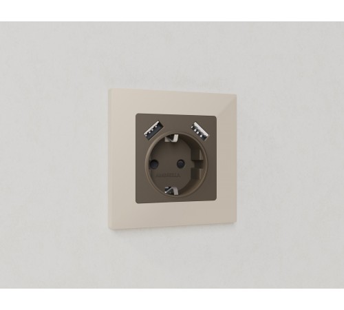 Накладка для розетки с заземлением и со шторками и 2хUSB type A Ambrella Volt AP6390 Quant