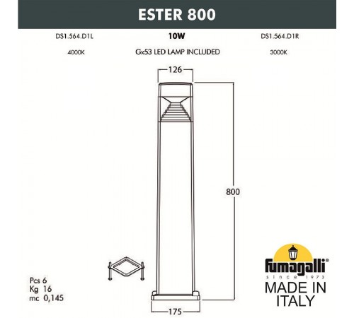 Наземный низкий светильник Fumagalli DS1.564.000.WXD1L Ester