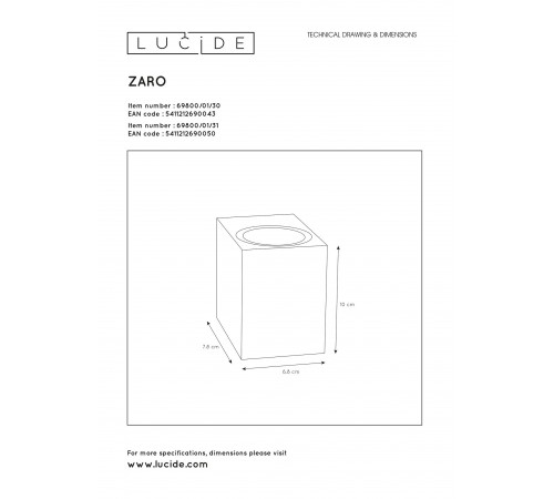 Накладной светильник Lucide 69800/01/31 Zaro