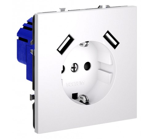 Розетка с заземлением и со шторкой и 2хUSB type A, без рамки Voltum VLS040402 S70