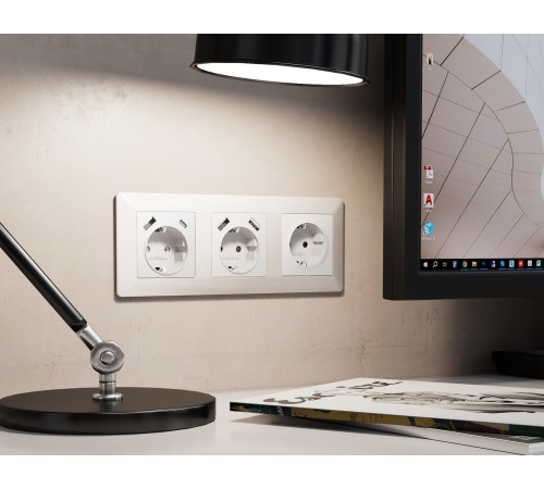 Накладка для розетки с заземлением и со шторками и 2хUSB type A Ambrella Volt AP1090 Quant