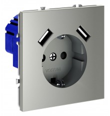 Розетка с заземлением и со шторкой и 2хUSB type A, без рамки Voltum VLS040405 S70