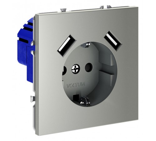 Розетка с заземлением и со шторкой и 2хUSB type A, без рамки Voltum VLS040405 S70