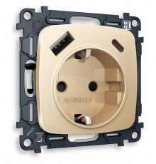 Розетка с заземлением и 2хUSB type A и C, без рамки Ambrella Volt MO610010 Quant