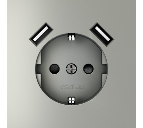 Розетка с заземлением и со шторкой и 2хUSB type A, без рамки Voltum VLS040405 S70
