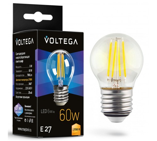 Лампа светодиодная Voltega 7214 Globe E27 6W