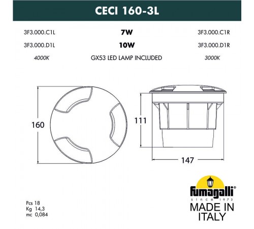 Встраиваемый в дорогу светильник Fumagalli 3F3.000.000.LXD1L Ceci