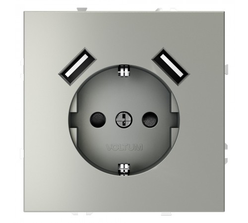 Розетка с заземлением и со шторкой и 2хUSB type A, без рамки Voltum VLS040405 S70