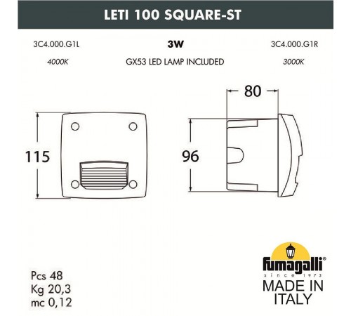 Встраиваемый светильник Fumagalli 3C4.000.000.AYG1L Leti