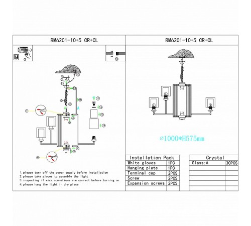 Подвесная люстра iLamp RM6201-10+5 CR+CL King