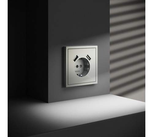 Розетка с заземлением и со шторкой и 2хUSB type A, без рамки Voltum VLS040405 S70