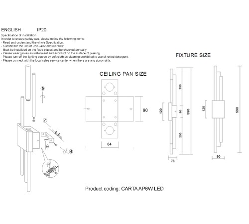 Бра Crystal Lux CARTA AP6W LED WHITE/CHROME