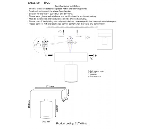 Светильник потолочный Crystal Lux CLT 018W1 BL