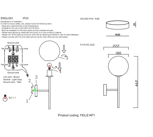 Бра Crystal Lux FELIZ AP1 BRONZE/WHITE