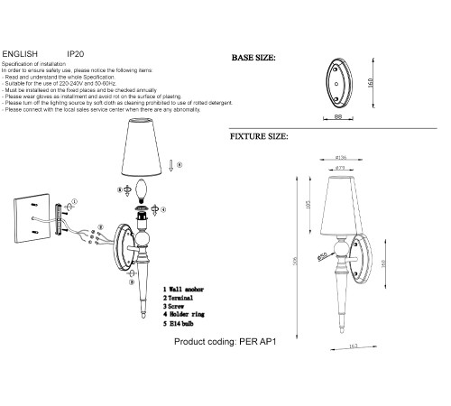 Бра Crystal Lux PER AP1 BRASS/BEIGE