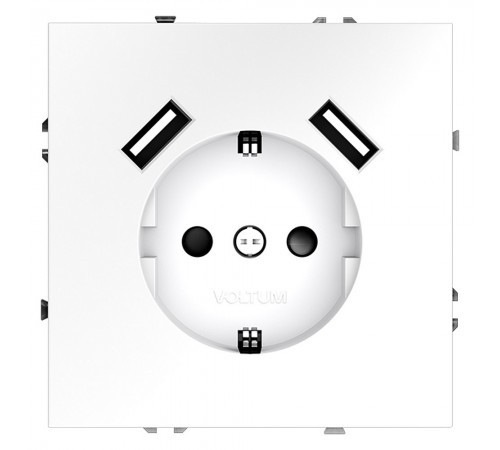 Розетка с заземлением и со шторкой и 2хUSB type A, без рамки Voltum VLS040402 S70