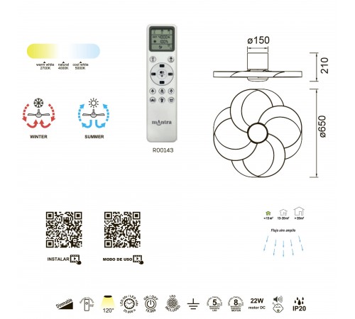 Светильник с вентилятором Mantra 8706 Rose