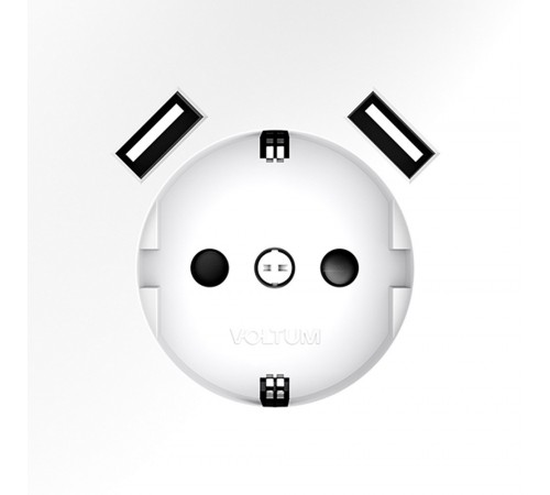 Розетка с заземлением и со шторкой и 2хUSB type A, без рамки Voltum VLS040402 S70