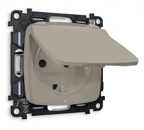 Розетка влагозащищенная с заземлением и со шторкой, без рамки с крышкой Ambrella Volt MO368010 Quant