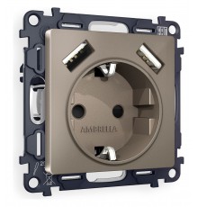 Розетка с заземлением и со шторкой и 2хUSB type A, без рамки Ambrella Volt MA639010 Quant