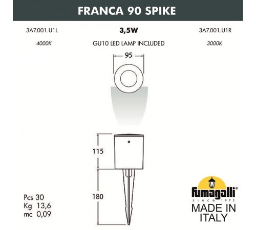 Наземный низкий светильник Fumagalli 3A7.001.000.AXU1L Franca 90