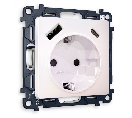 Розетка с заземлением и 2хUSB type A и C, без рамки Ambrella Volt MA210010 Quant