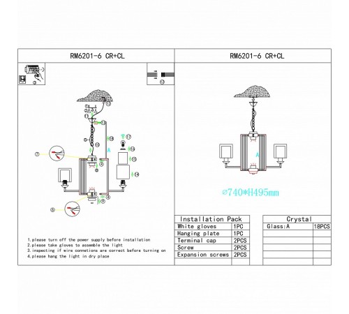 Подвесная люстра iLamp RM6201-6 CR+CL King