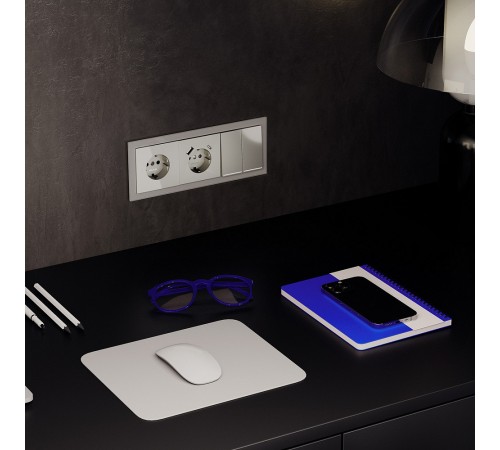 Выключатель проходной двухклавишный с подсветкой без рамки Voltum VLS020404 S70