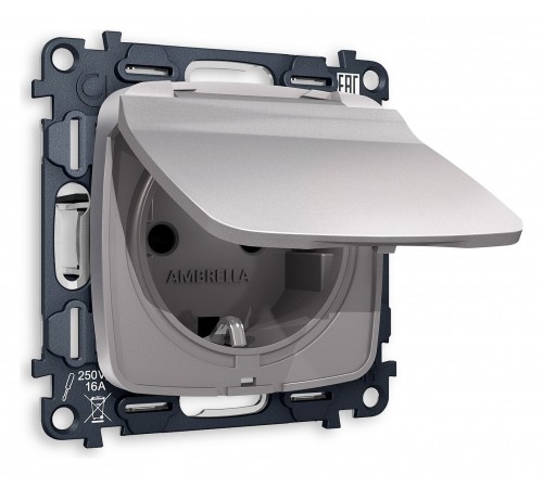 Розетка влагозащищенная с заземлением и со шторкой, без рамки с крышкой Ambrella Volt MO508010 Quant