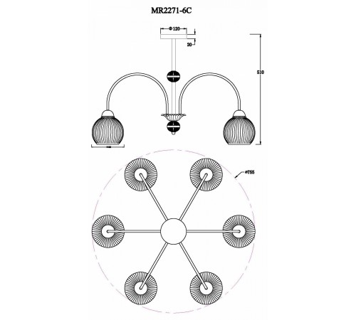 Люстра на штанге MyFar MR2271-6С Flora