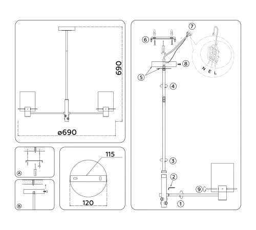 Люстра на штанге Ambrella Light LH57031 HIGH LIGHT
