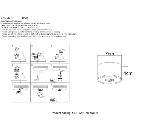 Светильник потолочный Crystal Lux CLT 525C70 WH 4000K