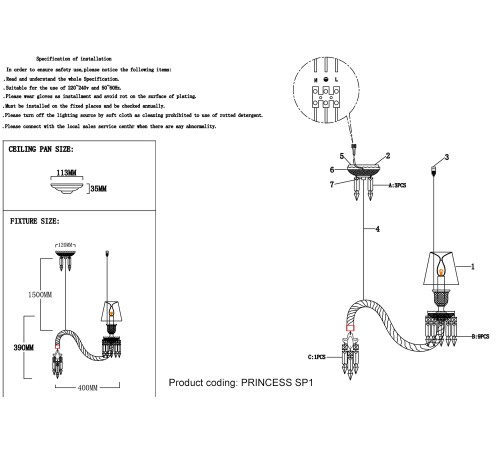 Светильник подвесной Crystal Lux PRINCESS SP1