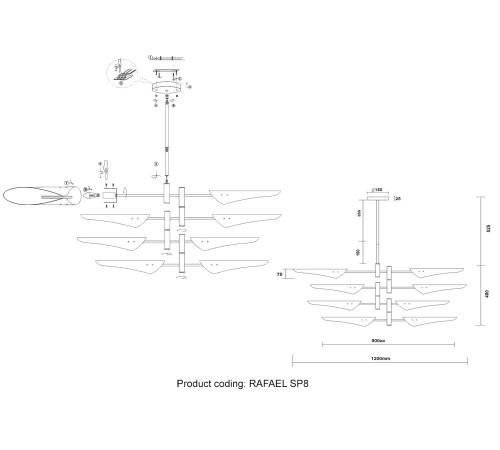 Люстра (без плафонов) Crystal Lux RAFAEL SP8 CHROME