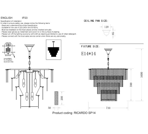 Люстра Crystal Lux RICARDO SP14 BRASS