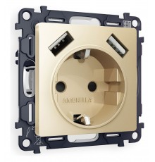 Розетка с заземлением и со шторкой и 2хUSB type A, без рамки Ambrella Volt MA609010 Quant