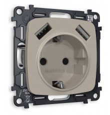 Розетка с заземлением и 2хUSB type A, без рамки Ambrella Volt MO369010 Quant
