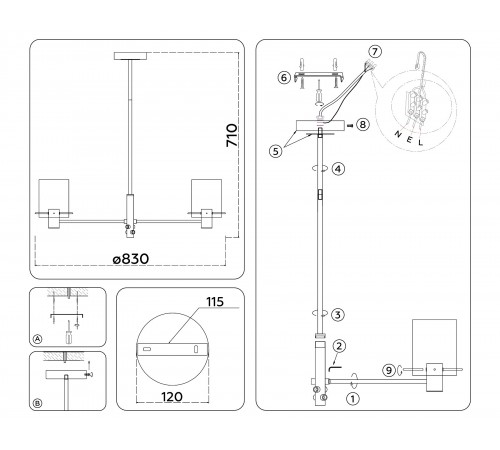 Люстра на штанге Ambrella Light LH57033 HIGH LIGHT