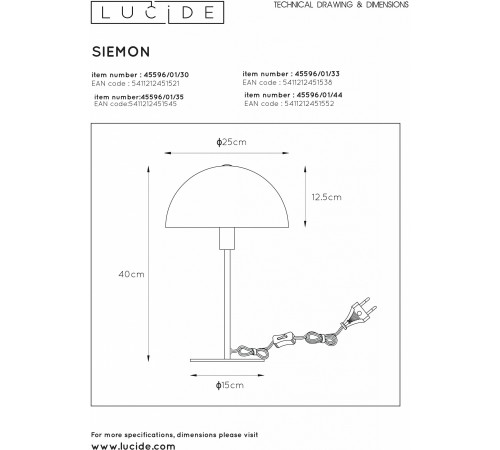 Настольная лампа декоративная Lucide 45596/01/30 Siemon