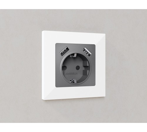 Накладка для розетки с заземлением и со шторками и 2хUSB type A Ambrella Volt AP6590 Quant