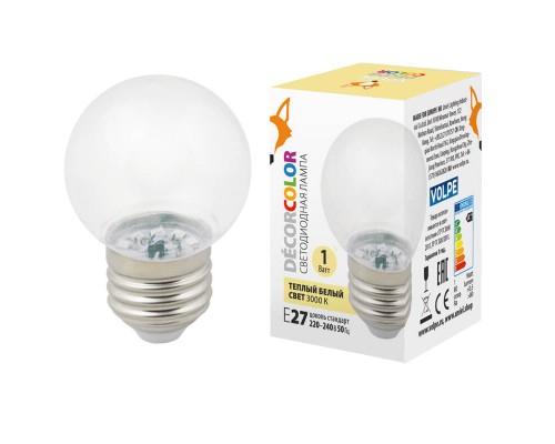 Лампа декоративная светодиодная Volpe E27 1W 3000K прозрачная LED-G45-1W/3000K/E27/CL/С UL-00005807