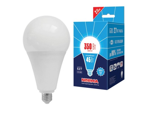 Лампа LED сверхмощная Volpe E27 45W 4000K матовая LED-A120-45W/4000K/E27/FR/NR UL-00005611