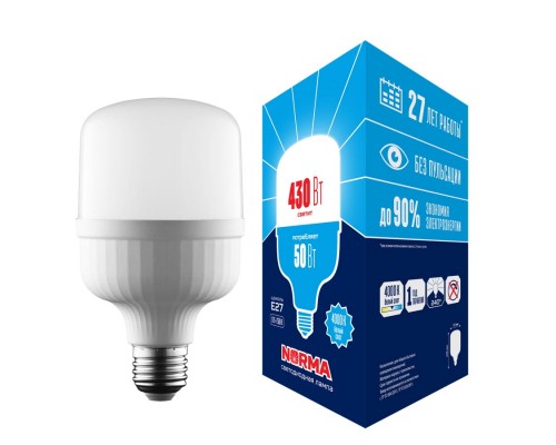 Лампа LED сверхмощная Volpe E27 50W 4000K матовая LED-M80-50W/4000K/E27/FR/NR UL-00006791