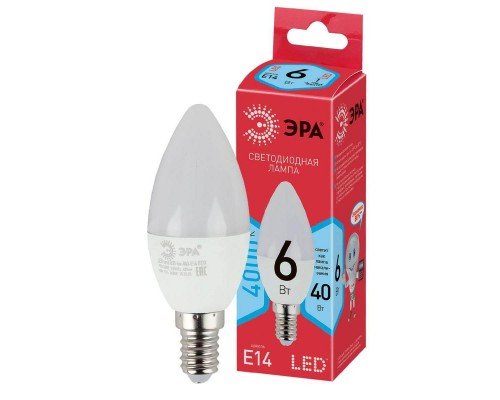 Лампа светодиодная ЭРА E14 6W 4000K матовая LED B35-6W-840-E14 R Б0051057