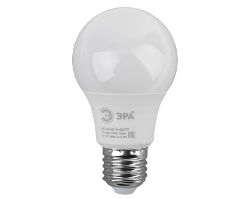 Лампа светодиодная ЭРА E27 7W 4000K матовая LED A60-7W-840-E27 Б0029820