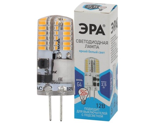 Лампа светодиодная ЭРА G4 2,5W 4000K прозрачная LED-JC-2,5W-12V-SLC-840-G4 Б0049090