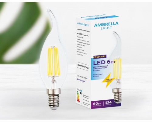 Лампа светодиодная филаментная Ambrella light E14 6W 4200K прозрачная 202215