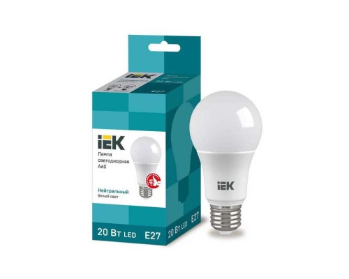 Лампа светодиодная IEK E27 20W 4000K матовая LLE-A60-20-230-40-E27